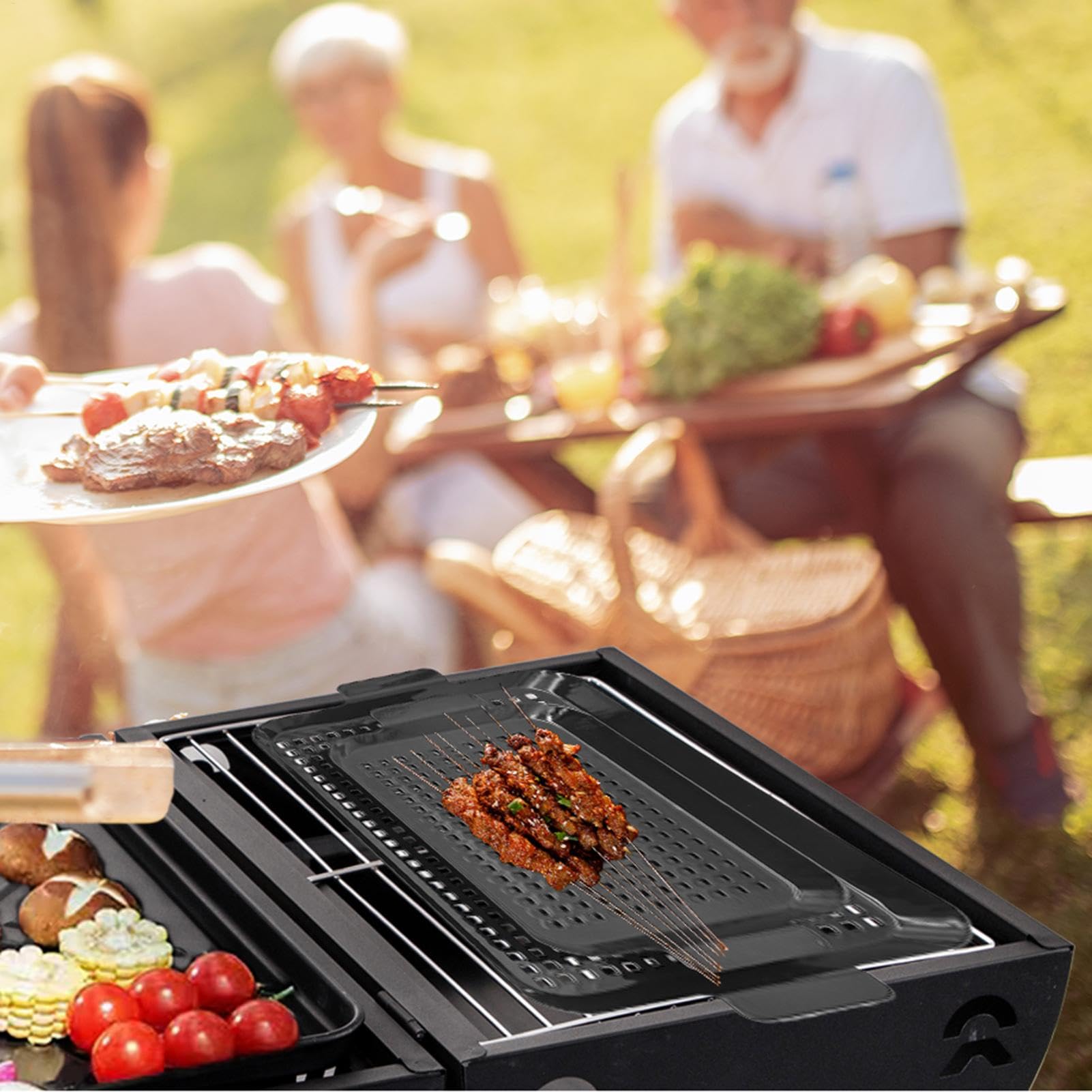 Sartén para cocinar en interiores, 2 sartenes antiadherentes con asas, utensilios de cocina para camping, uso interior y exterior para barbacoas de carbón vegetal, barbacoas ahumadas