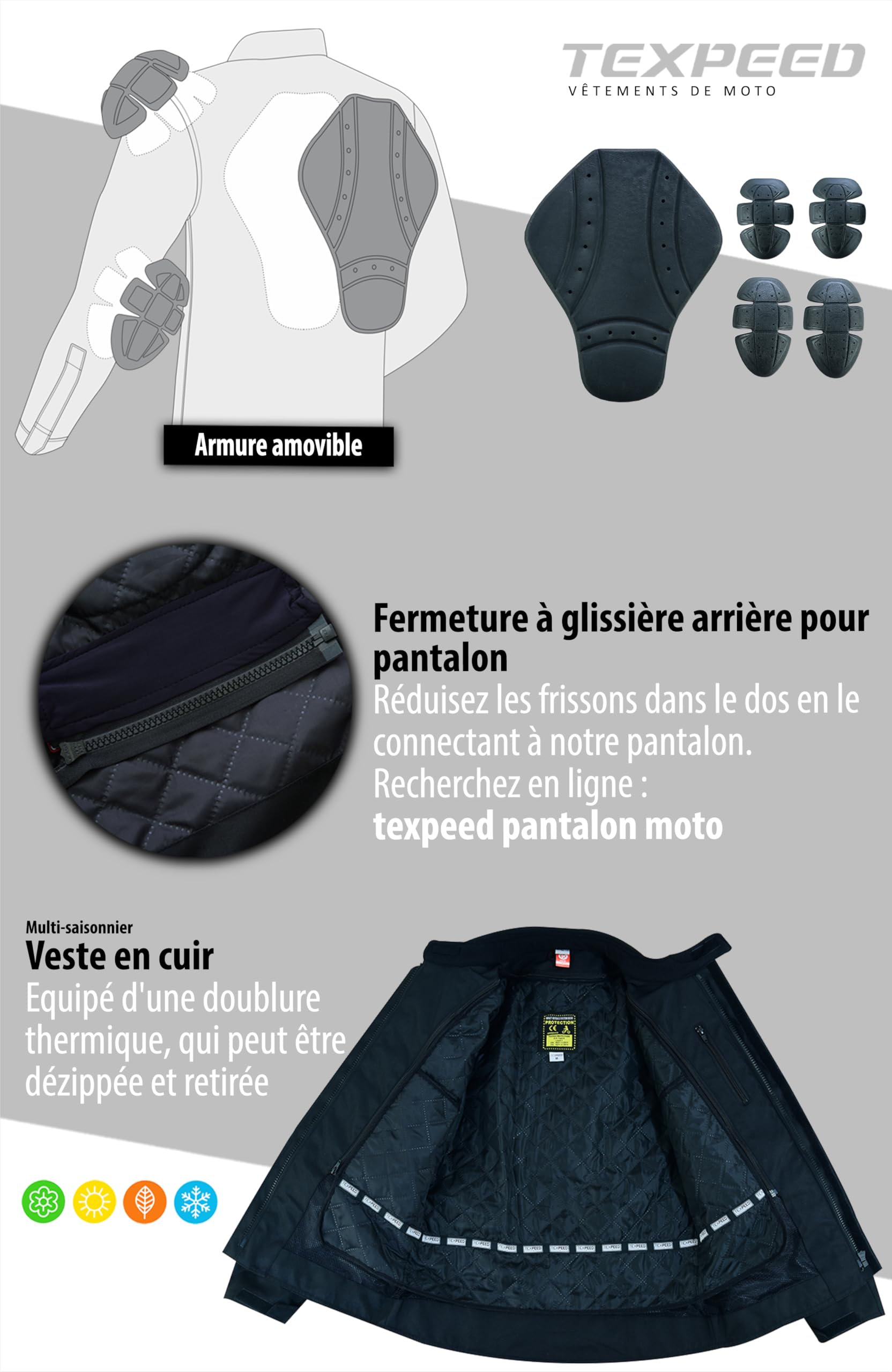 Texpeed Veste moto en cuir pour femme - Veste de moto de tourisme avec protection véritable biker CE armor (EN 1621-1) Noir - XL | EN 17092 Vêtement Moto Renforcé Femme EN 1621-1 [Niveau 1] Armure Motard Flexible Doublure Hiver Cuir Véritable