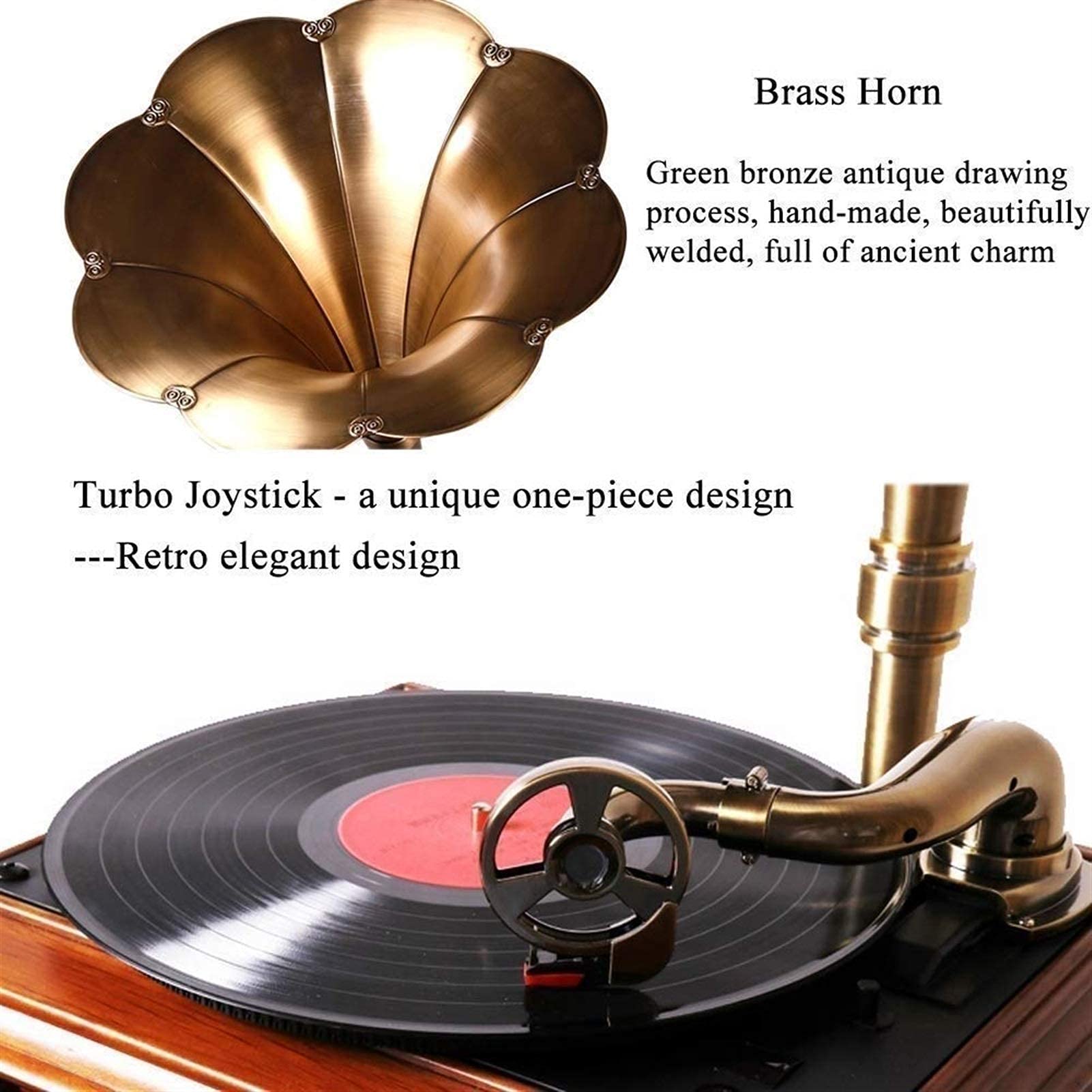 Hi-Fi e Home Vintage Retro Classic Gramophone Fonograph Sistema Stereo Sistema Audio Sistema Musica Boia Blue Tooth-in Drive con Altoparlante da 40 W kxtmm