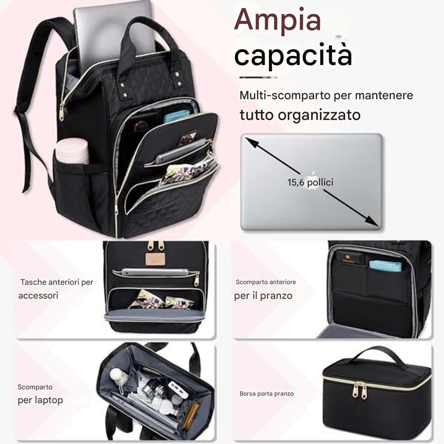 Zaino Per Il Pranzo: Zaino Isolato Per Laptop, Da Lavoro Con Dispositivo Di Raffreddamento Termico, Organizer Per Riporre Oggetti Di Grande Capacità, Compagno Di Viaggio Portatile | Per Studenti