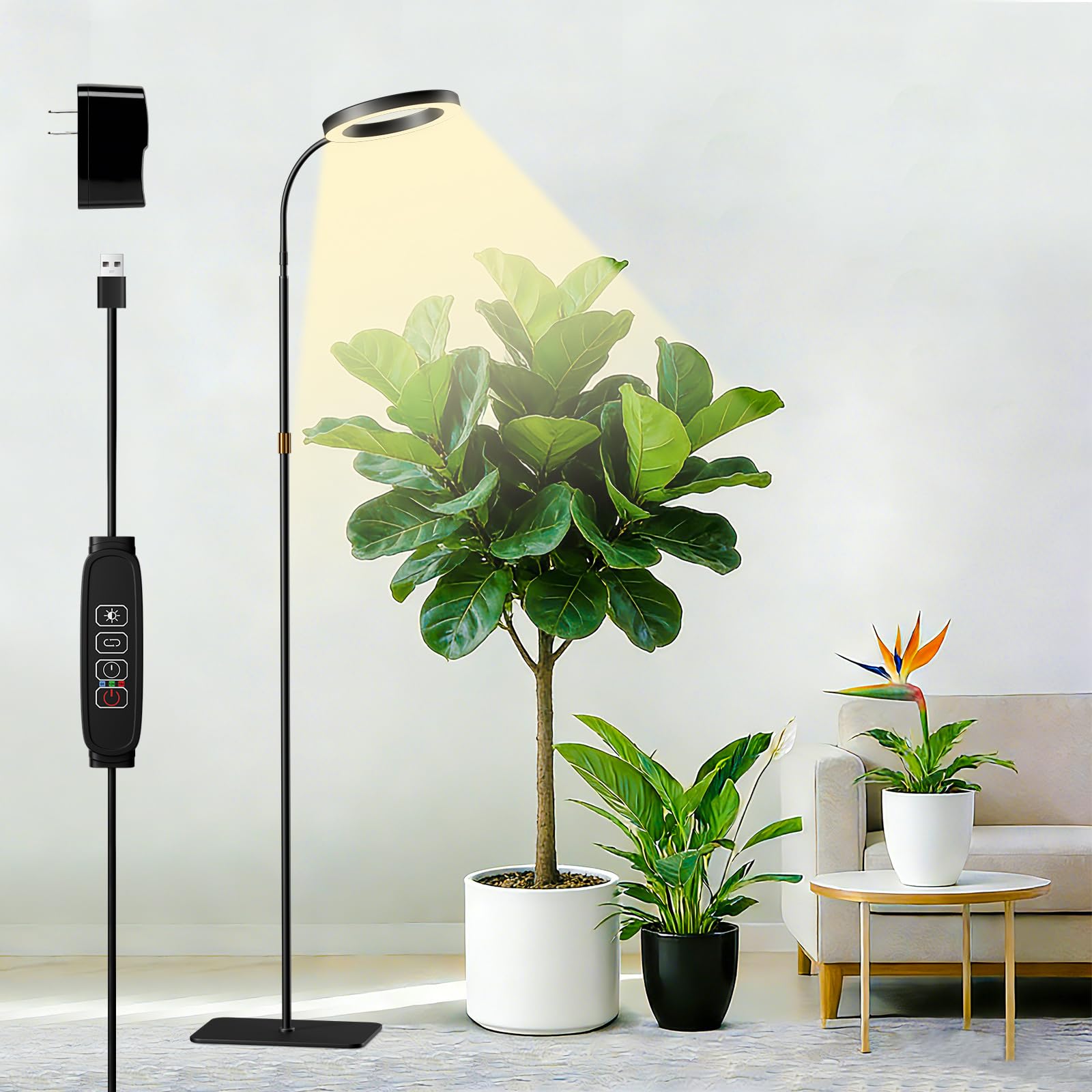 Lampe de Croissance avec Support, Lampe Pour Plante à spectre complet pour plantes d'intérieur, Minuterie Automatique 3/9/12H, 58-155cm Einstellbare Höhe für hohe Pflanzen