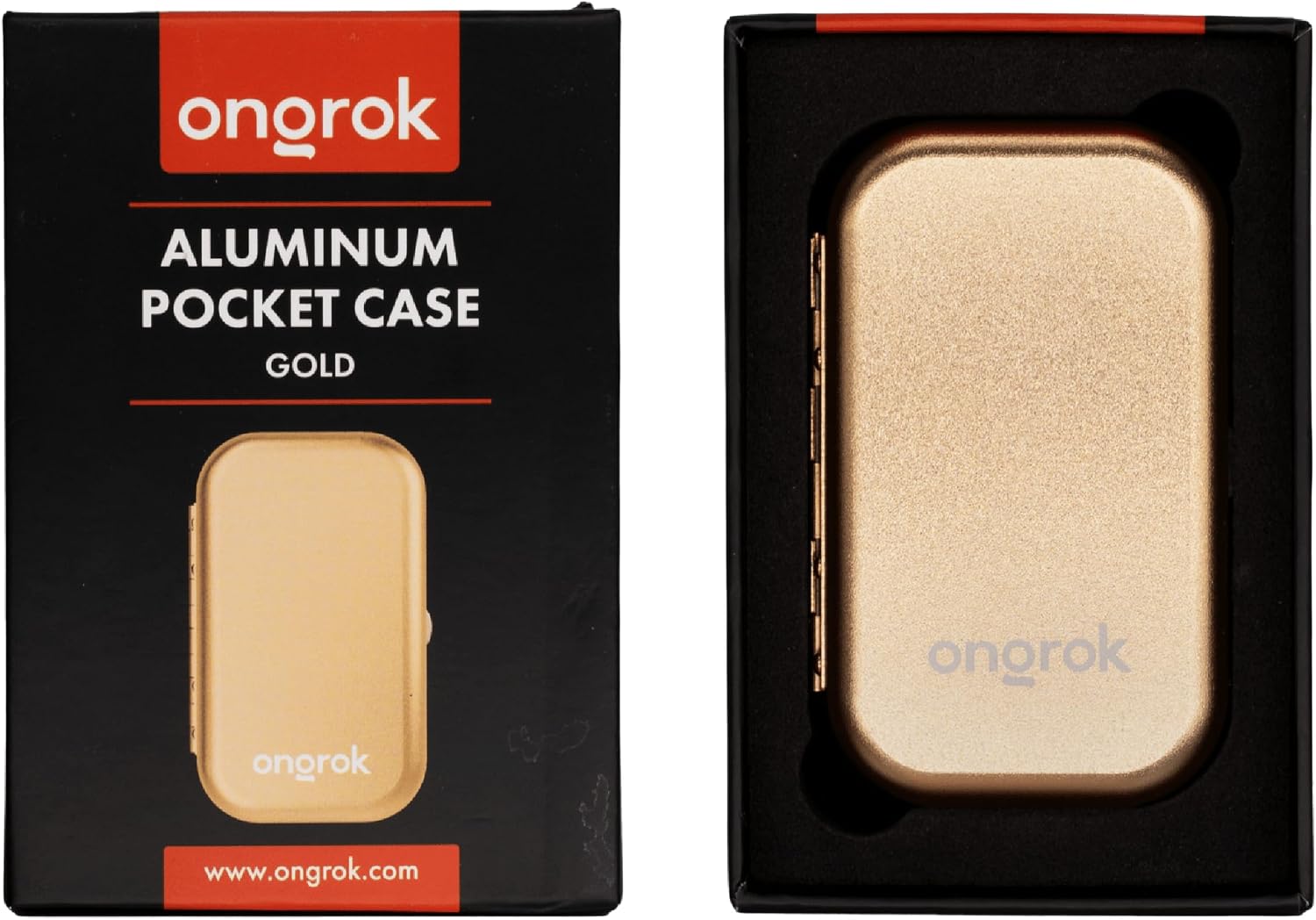 ONGROK Airtight Pocket Case - Aluminum Storage Case with Silicone Seal - Slim Portable Travel Organizer with Secure Holders - Pocket Size Durable Metal Carry Case (Gold)