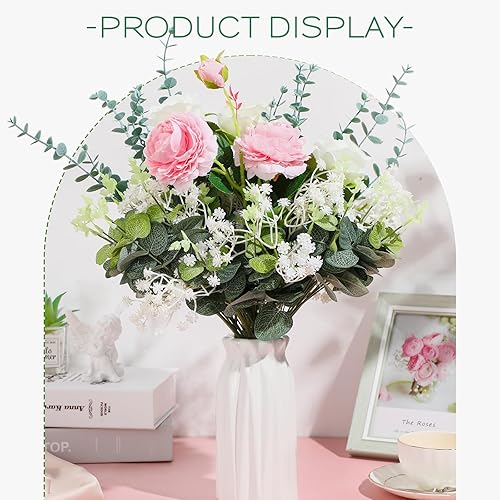 Miniatura 4 de 200 flores artificiales mixtas de 3 tipos, incluye 100 flores de aliento de bebé, 50 tallos de hojas de eucalipto sintético, 50 piezas de eucalipto