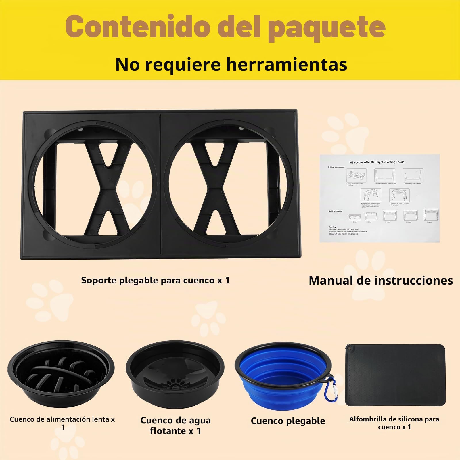 Comedero Perro Elevado y Ajustable - Bebedero, Antiatragantamiento, de Viaje y Alfombrilla - Base Antideslizante para Perros Medianos/Grandes
