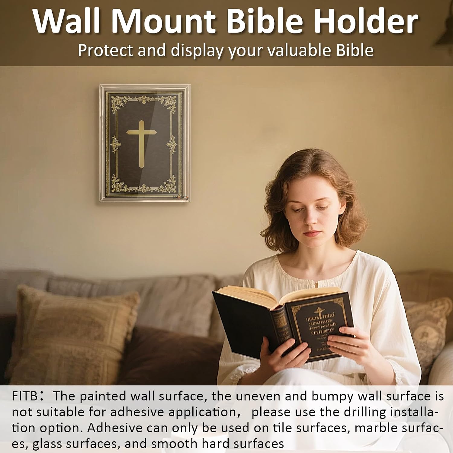 Likesing Bible Book Display Case, Acrylic Shadow Boxes Display Cases, Clear Bible Cover Wall Mount Vertical & Horizontal Book Protector Case with Sliding Door for Collectible Books Shadow Comic
