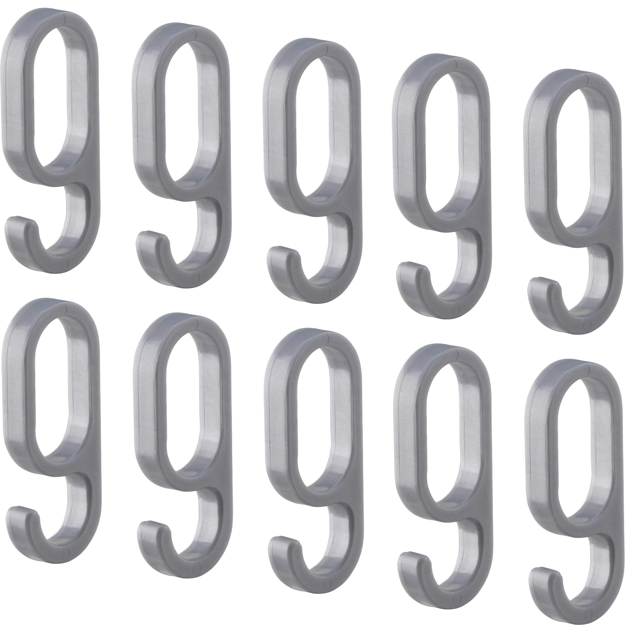 Gedotec Plastic Silver Plastic Hook Silver- For Oval Wardrobe Rail H10623 | 10 Pieces - Clothes Hooks For Oval Rails | 60 X 23 Mm (H X W) | Hanger - Hook For Sliding Onto The Oval Wardrobe Rail