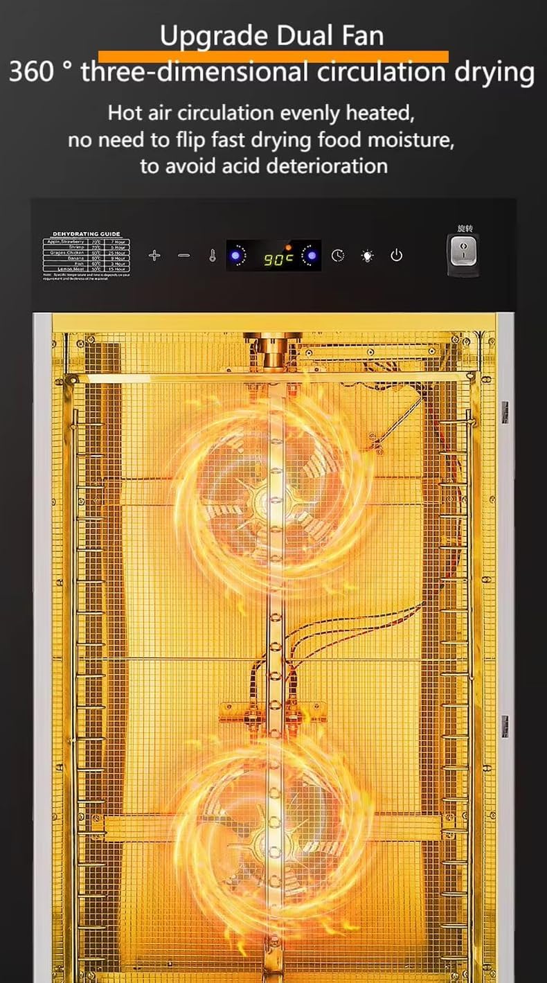 Food Dehydrator Machine, 44 Tier Stainless Steel Meat Drying Machine with Removable Trays 2400W, 30-90°C Fruit Dryer Meat Drying Machine with 24 H Timer (44 Tier)