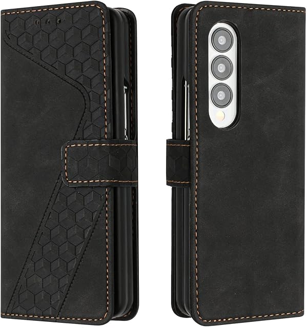 OKZone Etui na telefon komórkowy Samsung Galaxy Z Fold 4, etui w stylu portfela ze skóry PU wysokiej jakości z przegródkami na karty, magnetyczne,etui na telefon.(Czarny)