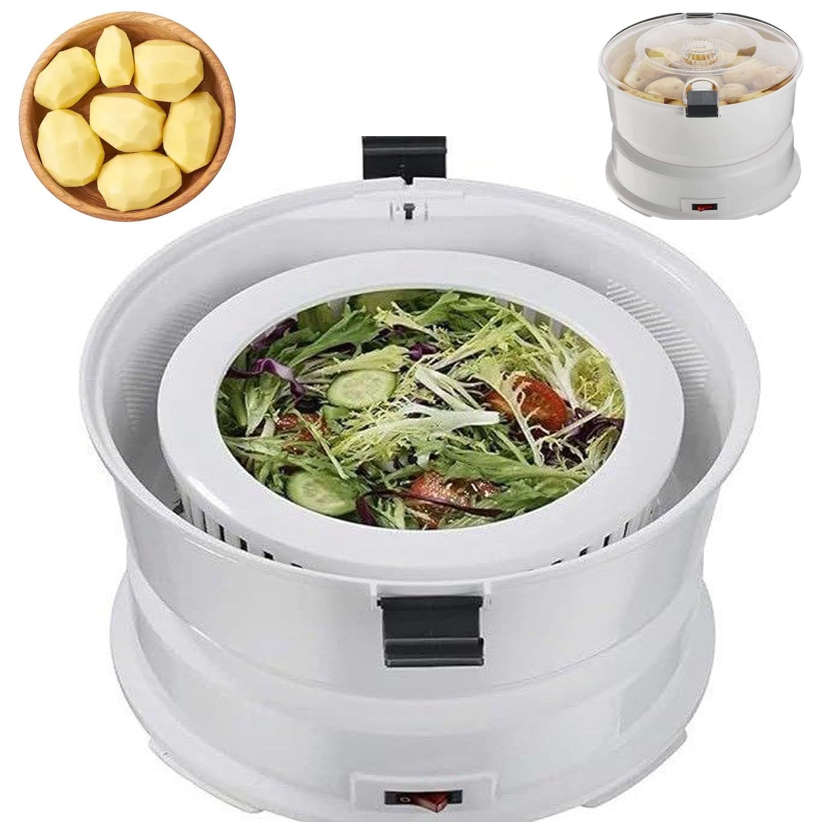 YXFAZPP Electric Potato Peeler Machine, Potato Rumbler Peeler Machine with Spinner Dryer Basket, Rotary Safetys Lock, Vegetable Peeler with Container
