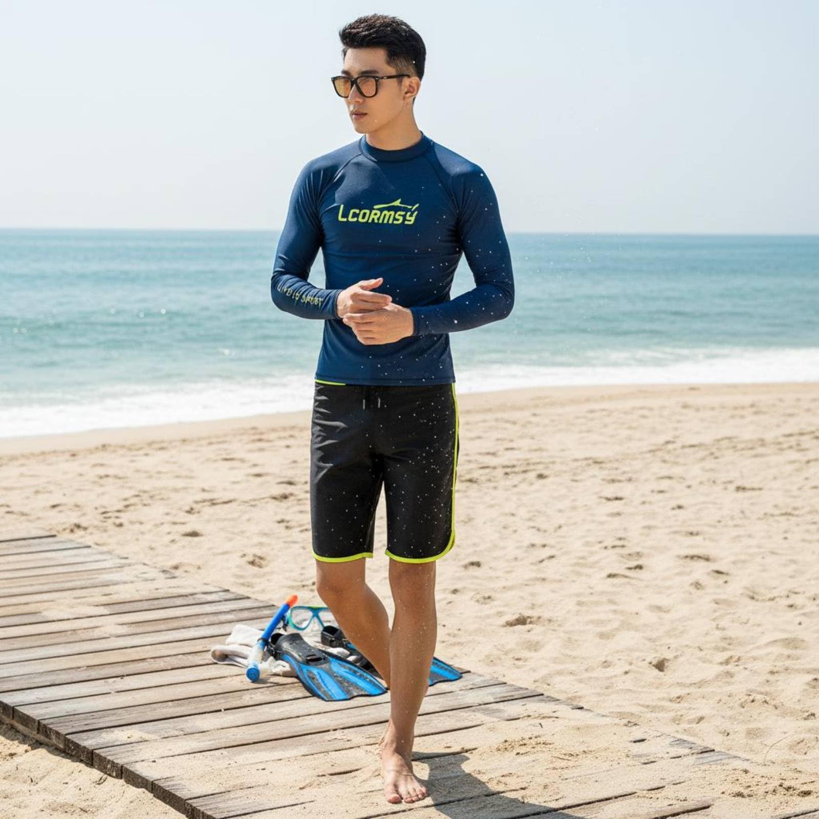 predolo Ropa de Esnórquel Protección Solar Camiseta de Protección con Pantalón Corto Secado Rápido Camiseta de Natación Manga Larga para Surfistas, 3XL