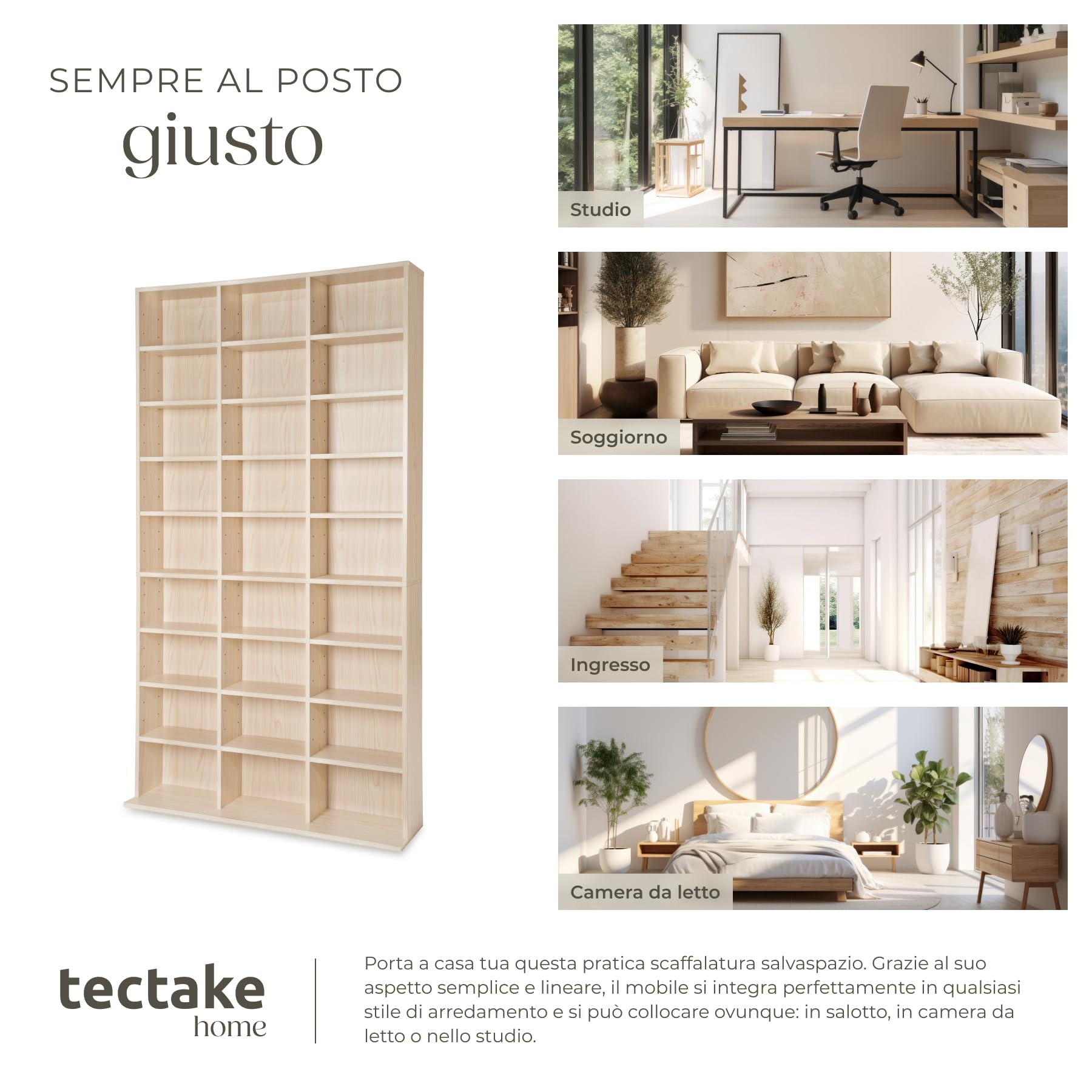 TecTake® Scaffale Porta CD DVD Archiviazione 1080 CD, Supporto di Archiviazione, 27 Piani, Facile da Montare, Materiale MDF con Rivestimento Plastico, Dimensioni 180x102x23,5 cm, Peso 34 kg - Faggio