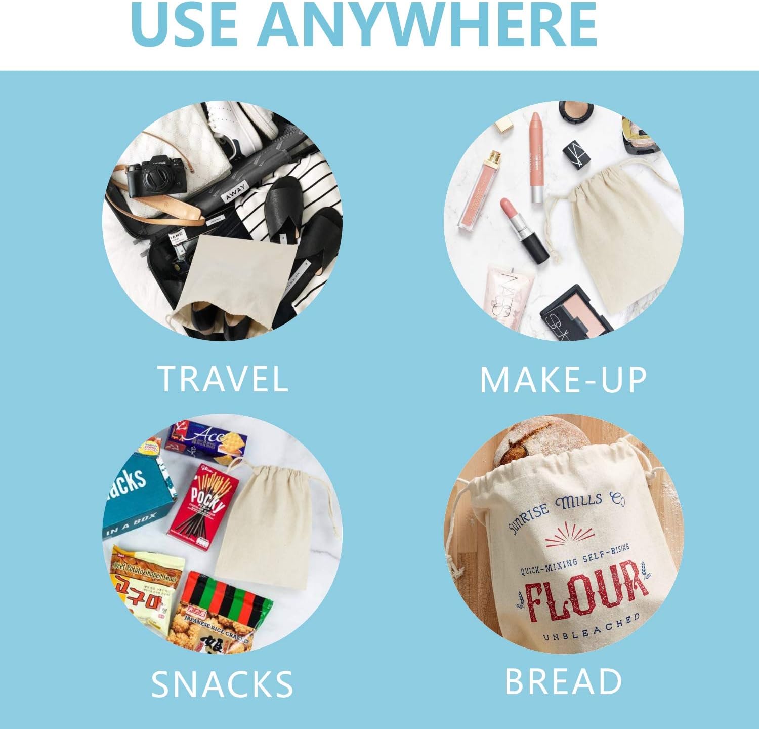 TOPDesign 10-Pack 10” x 12” Reusable Produce Bags, Muslin Bags with Drawstrings for Shopping & Storage, 100% Natural Cotton Bags, Washable, Biodegradable, Food Safe - Image 5