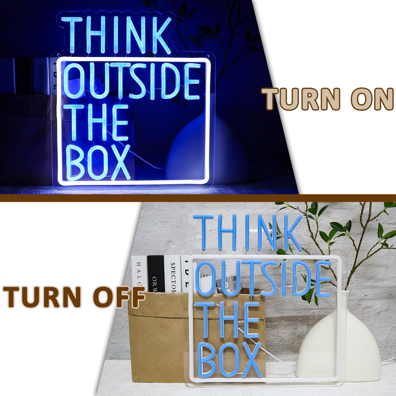 PMCVYH Think Outside The Box Neon Sign for Wall Decor, Creative Thinking Led Signs for Bedroom, USB Dimmable Neon Lights for Classroom Home Club Motivational Quote Office Wall Art