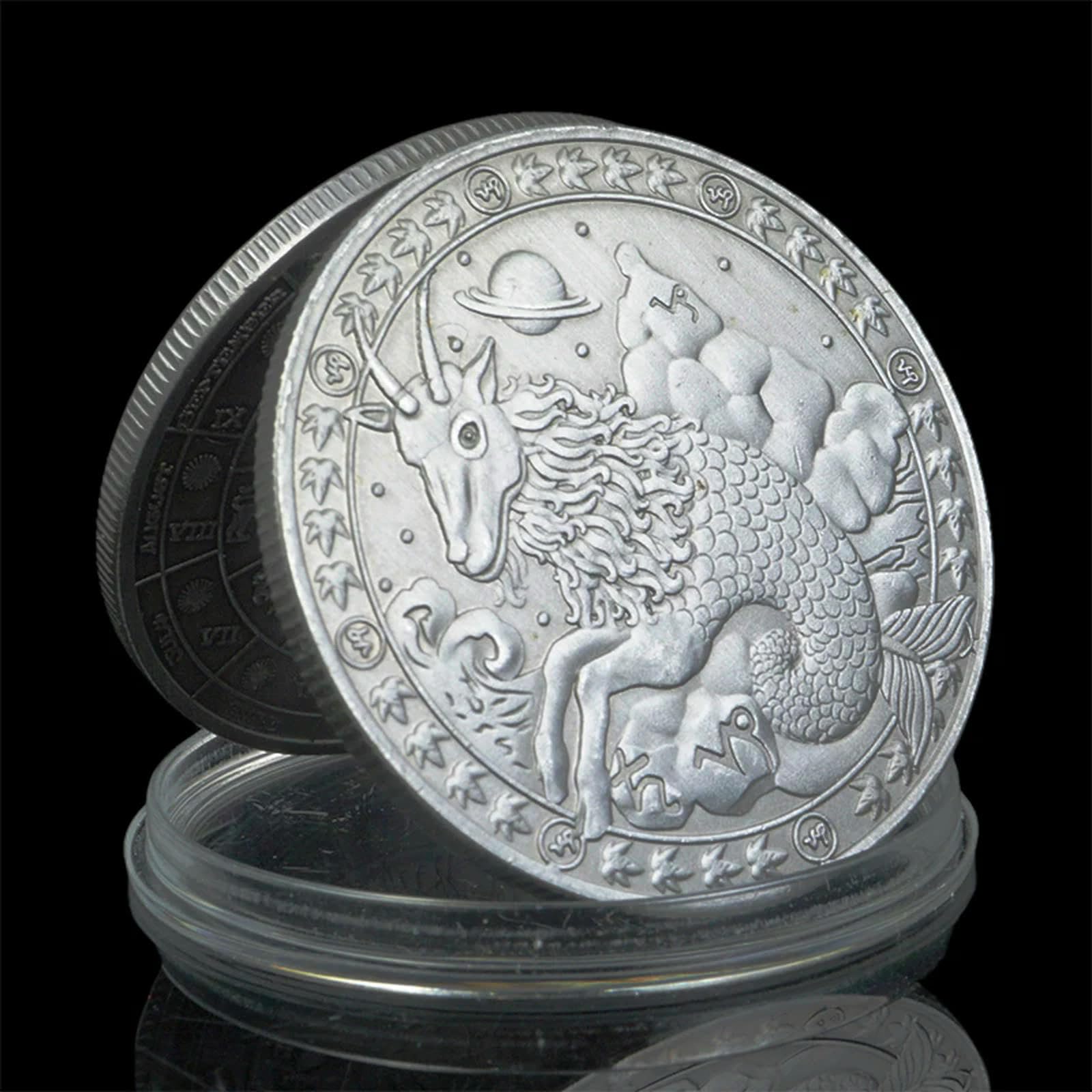 Zyywan Capricorn Antique Silver Twelve Constellations Zodiac Coin Challenge Commemorative Coins Home Decor Crafts Art Collection Gift Collection