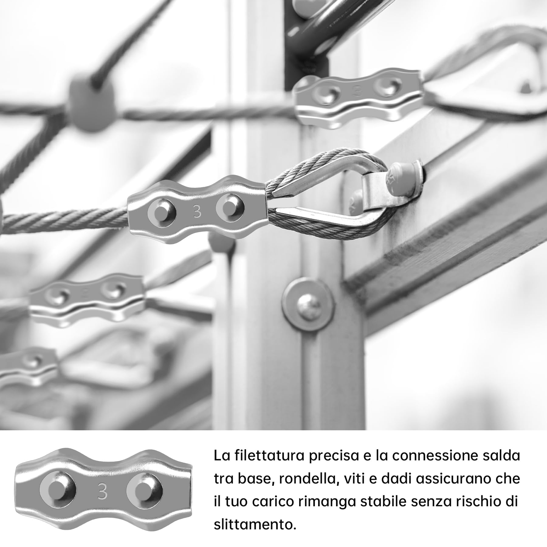 Morsetti Doppi Per Fune Metallica - 14 Pezzi In Acciaio Inox 304, Per Fissaggio Tende E Cavi - Foto 2