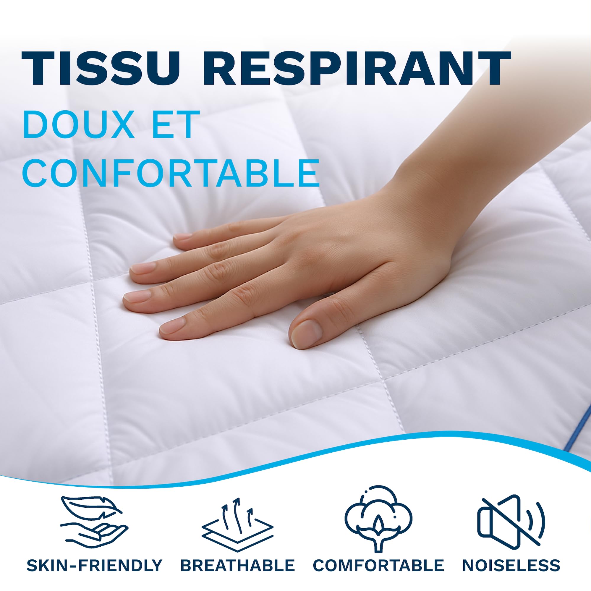 CATAVANA - Surmatelas Confort 80x200 cm - Microfibre Respirante, Hypoallergénique et Anti-acariens - Garnissage 800g - Antidérapant avec Bandes Élastiques - Idéal pour 1 Personne.