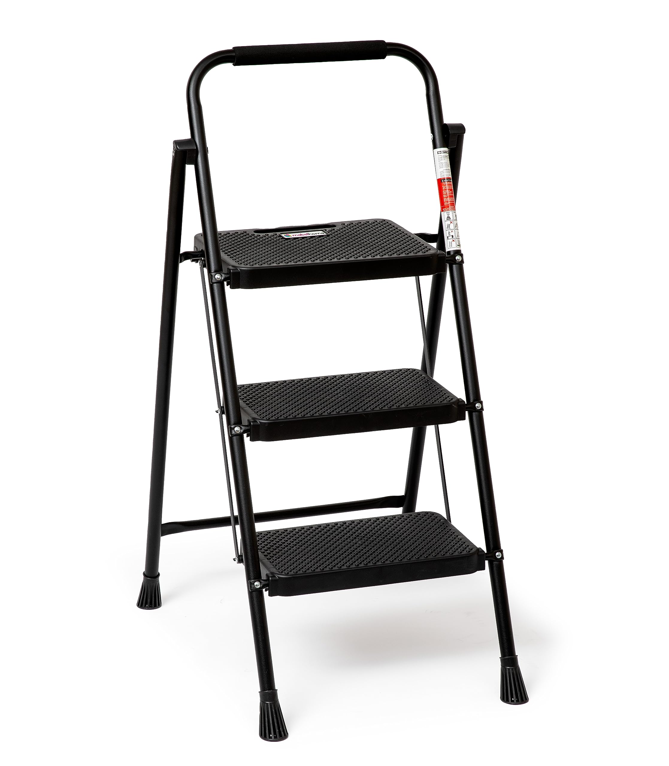 Mabel Home 3-Step Ladder, Folding, Steel, Black