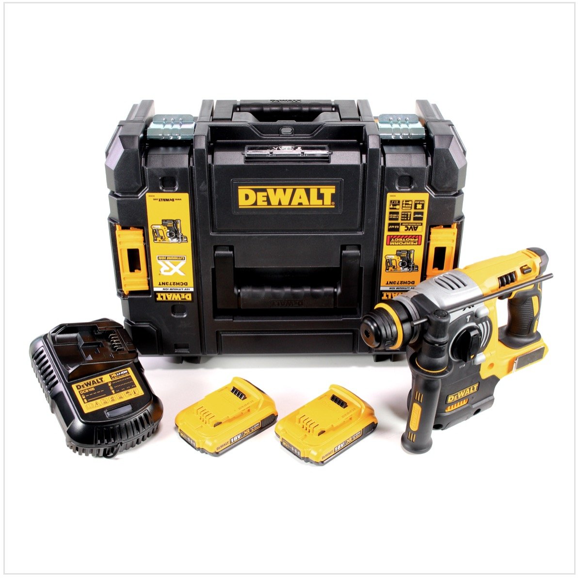 DeWalt DCH 273 D2 akumulatorowy młot udarowo-obrotowy 18 V 2,1 J SDS-Plus bezszczotkowy + 2 x akumulator 2,0 Ah + ładowarka + TSTAK
