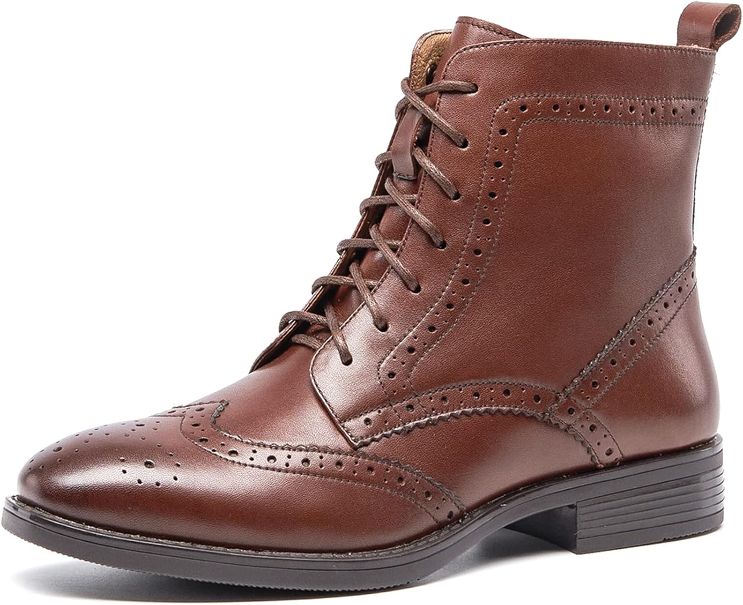 Women's Lace-Up Combat Boots Side Zipper Ankle Bootie Low Heel Brogue Leather for Girls Ladis Women Black Size 5