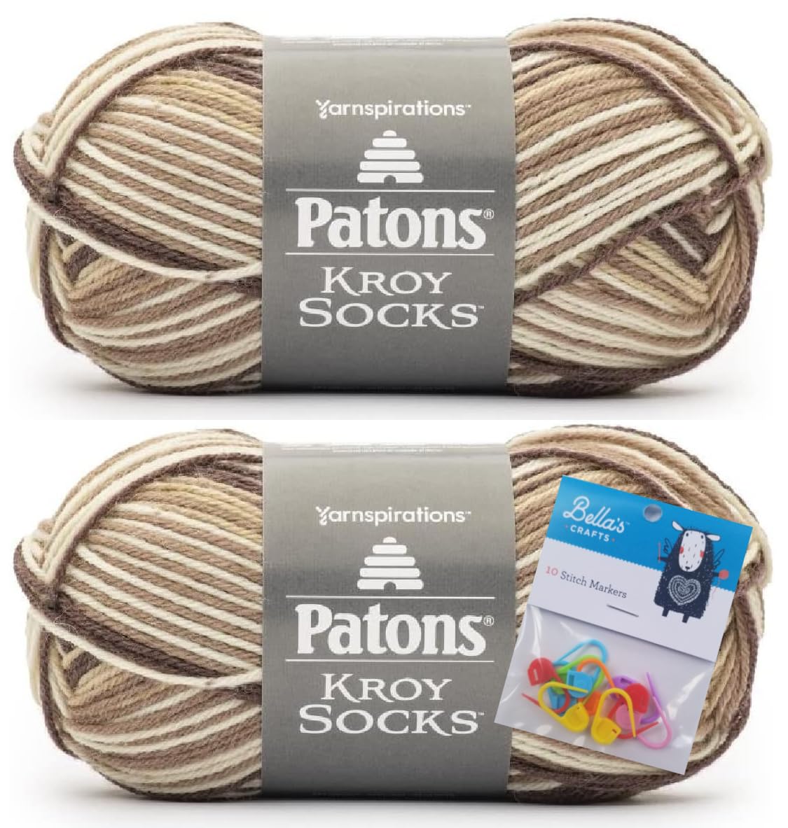 Patons Kroy Skarpety Przędza 2-pak z markerami Bella's Crafts Stitch (Brownies)