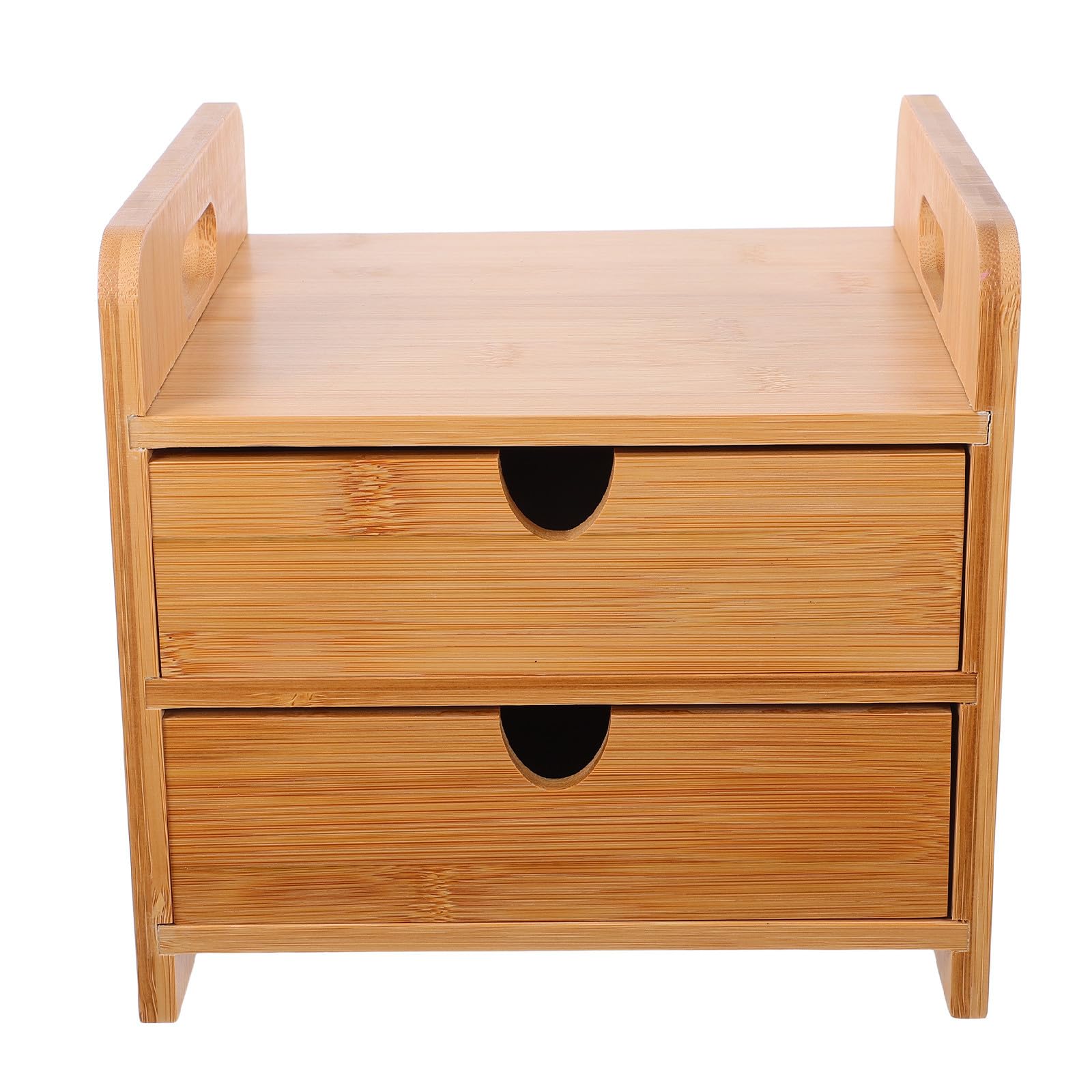 Scatola portaoggetti da scrivania in bambù con 2 cassetti per forniture per