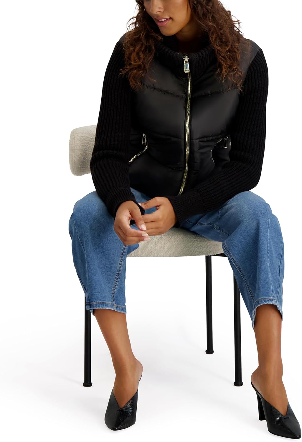 kensie Women's Outerwear Knit Sleeve Zip Front Puffer Jacket - Image 7