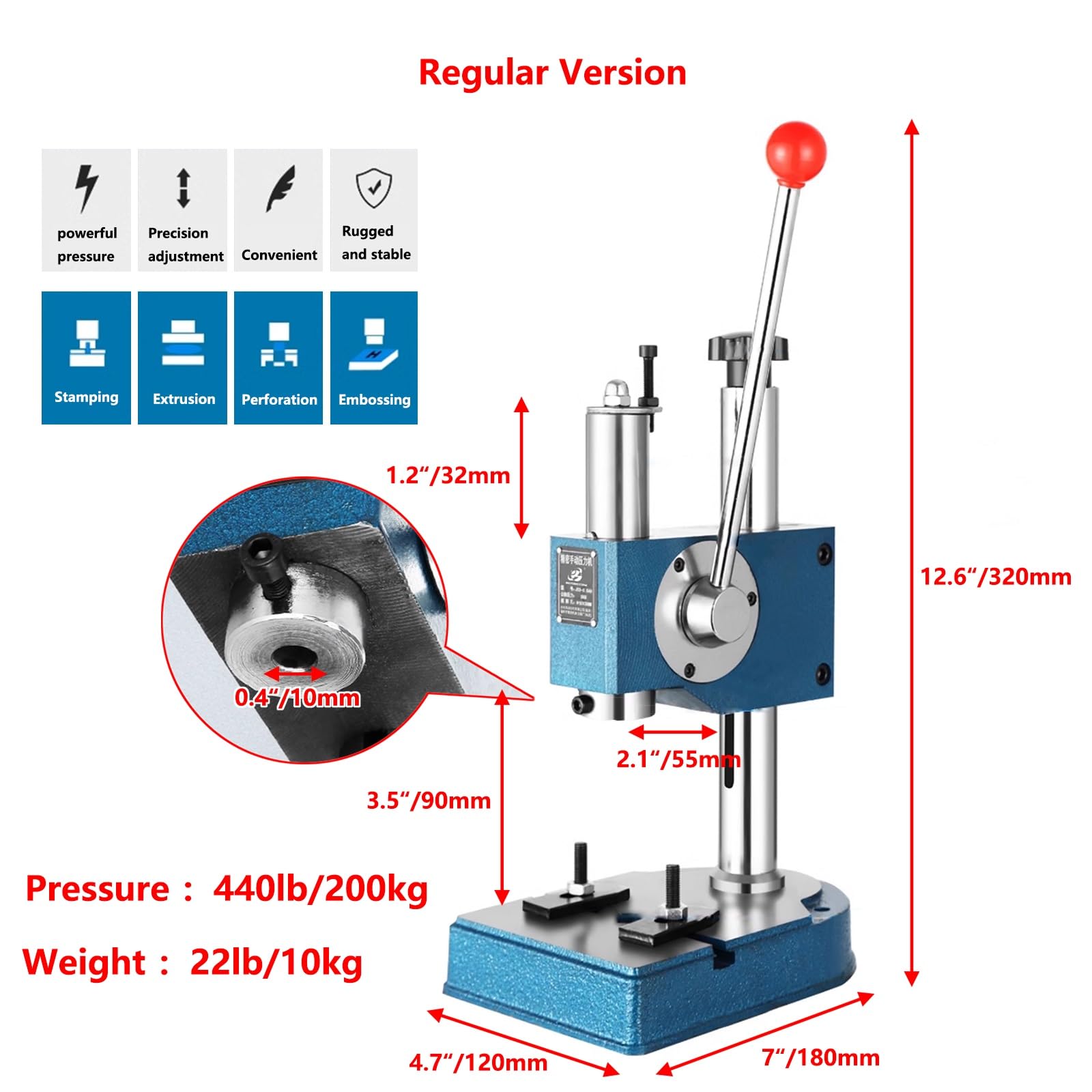 Macchina perforatrice for Pelle da 12,6 Pollici, Presse manuali da banco for stampaggio, Piegatura, formatura e stiramento(440lb/200kg)
