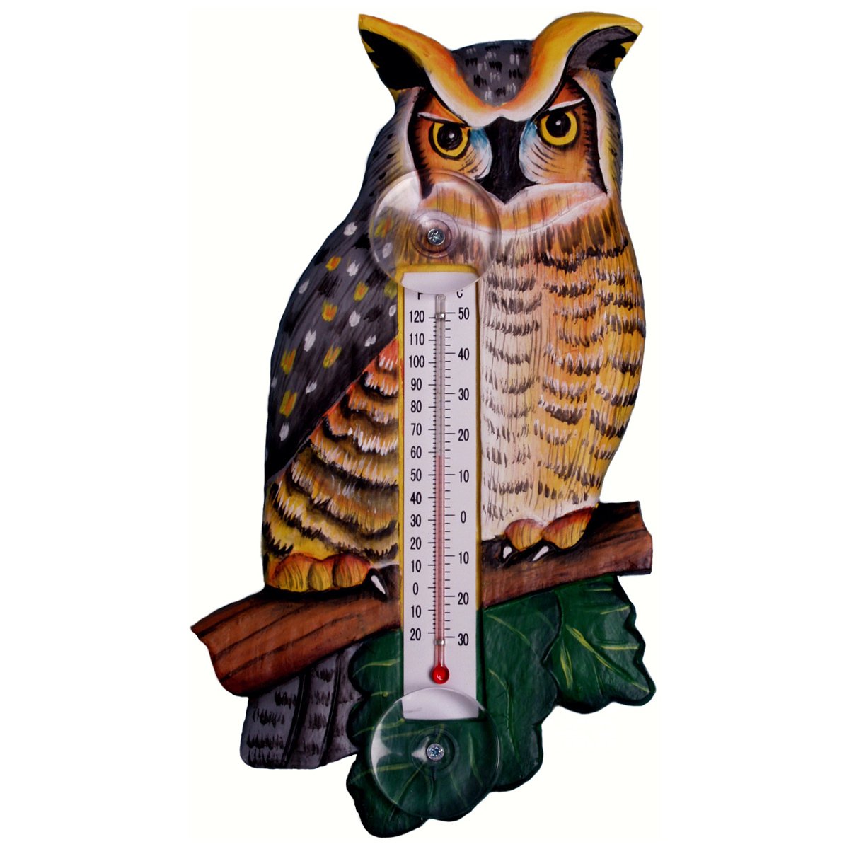 BLACK FOREST DECOR Great Horned Owl Small Window Thermometer