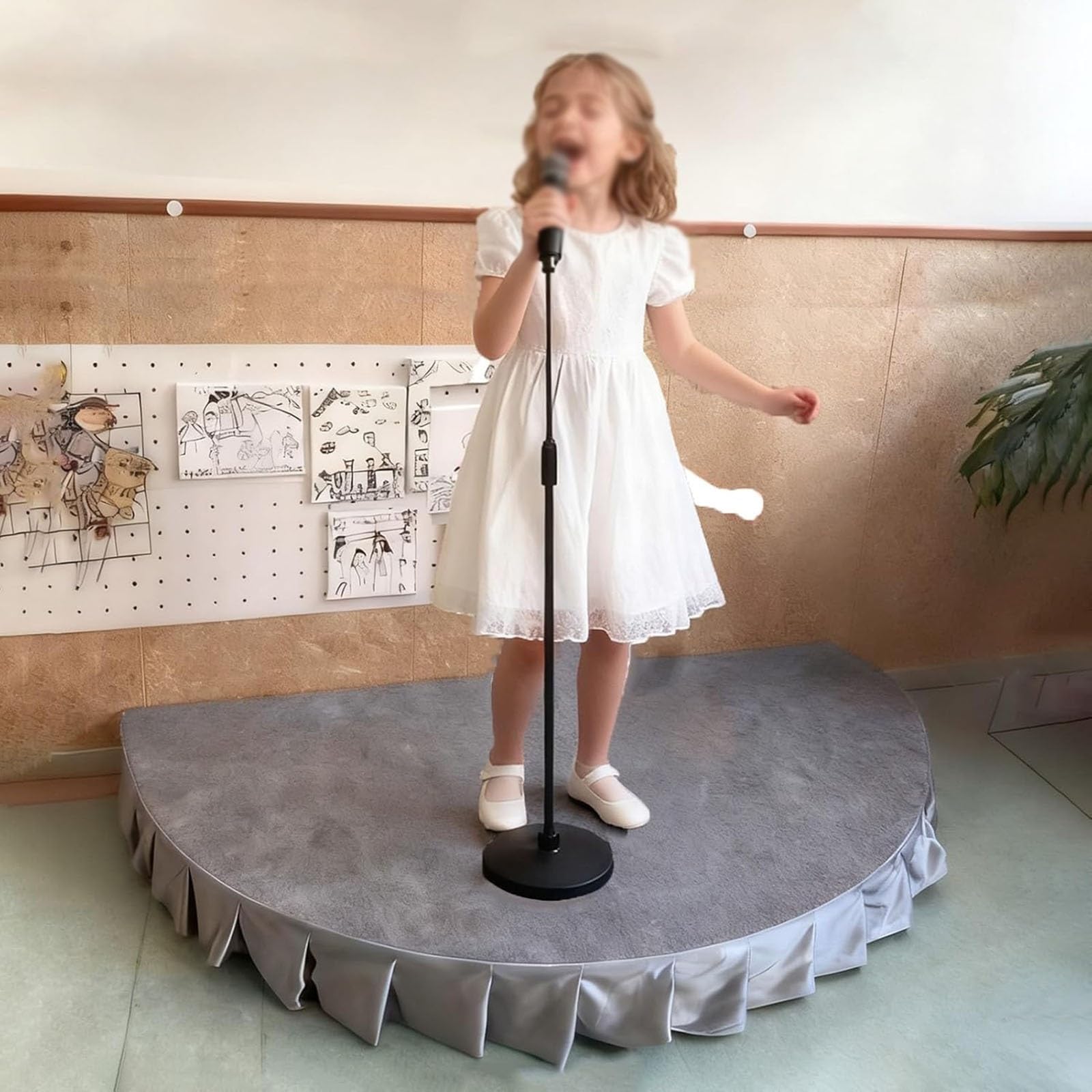 Performance Stage Platform,Small Portable Stage Riser Stand For Drum/Singing/Event,Half Circle Platform Bench,Speeches Classroom Stages For Event Organizers(Gray,120cm (47.2in) H20cm (8in))
