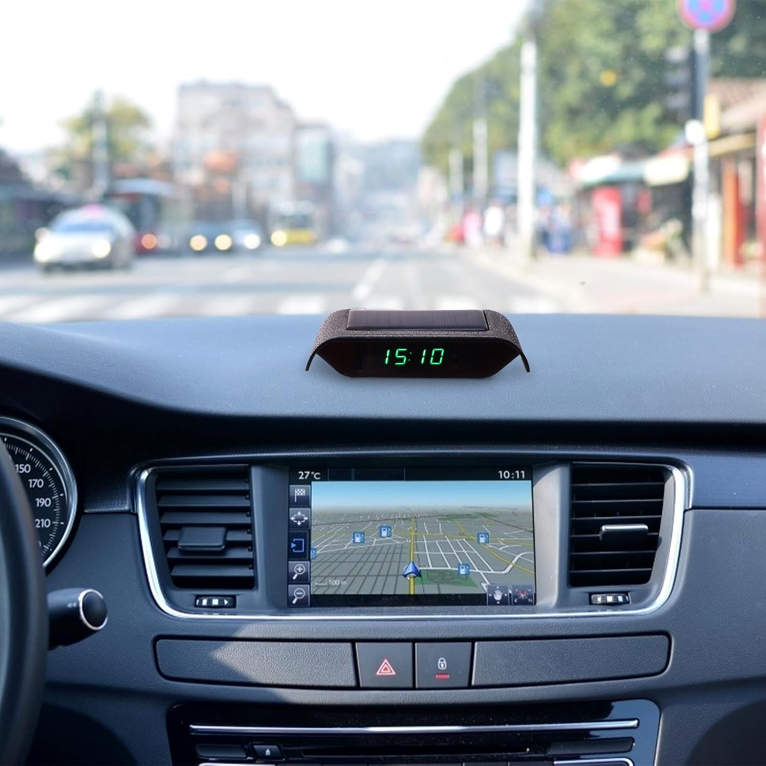 Solar Car Clock Luminous High Precision Electronic Timer with Date and Temperature Display for Vehicle Dashboard, Solar-Powered Car Electronic Clock Suitable for Auto Interior Use