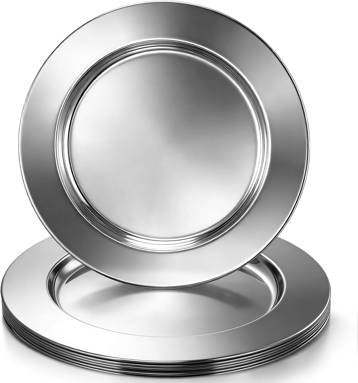 6 Pcs Silver Stainless Steel Charger Plates 13 Inch Round Stainless Steel Chargers Bulk for Dinner Plates Mirror Elegant Charger Luxury Table Decor for Wedding Party