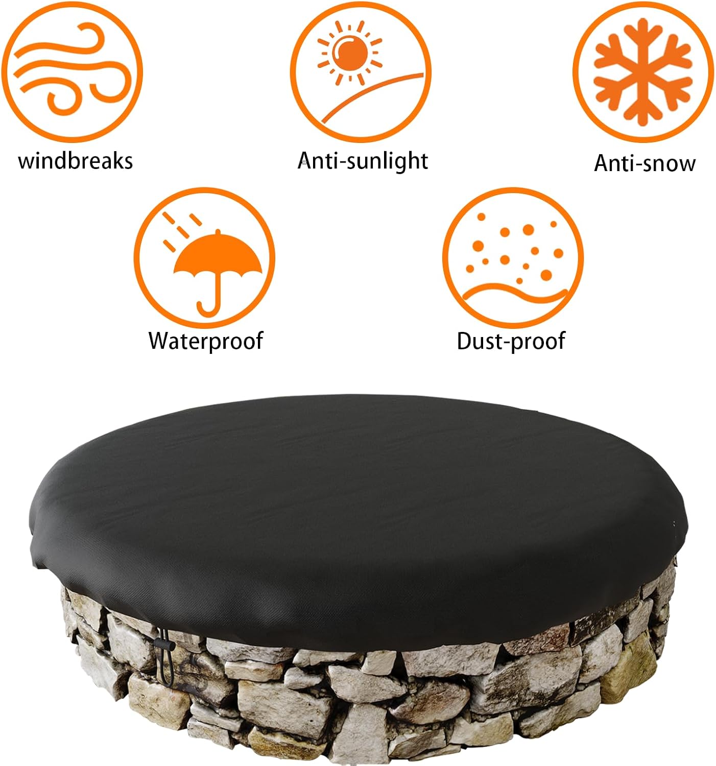 Round Fire Pit Covers for 58-63 Inches Outdoor Firepit Cover Dustproof UV-Resistant Waterproof Heavy Duty 600D Oxford Fabric Patio Weatherproof Fire Table Cover with Drawstring (63" Dia x 8" H)