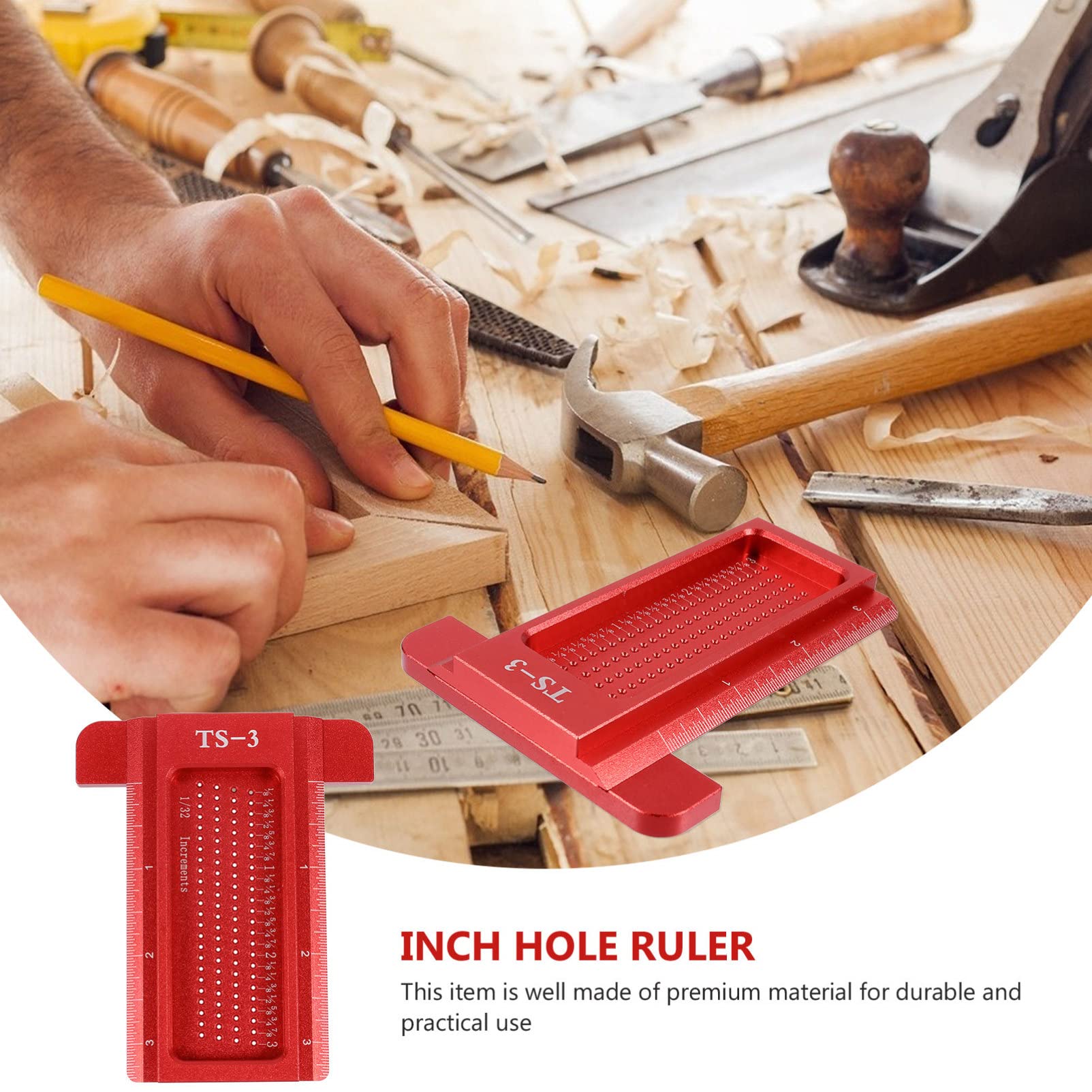 jojofuny 2pezzi Righello Per Marcatura Falegnameria Con Scriber e Precisione Elevata Strumento Di Misura Per Progetti Di Casa e Ufficio Per Architetti e Artisti Rosso