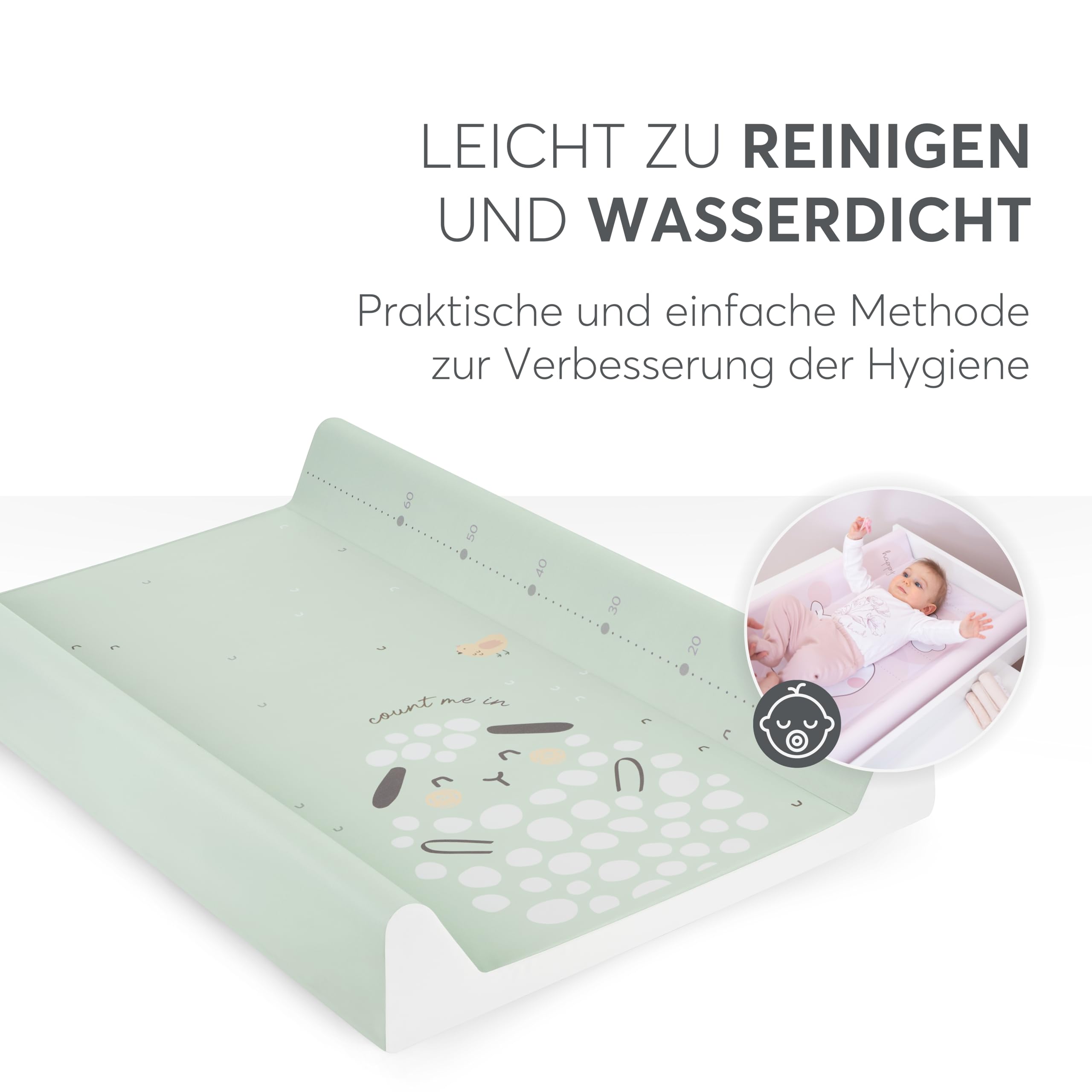 KikkaBoo Wickelauflage Abwaschbar 80x50 cm SLEEPY SHEEP, Für Babys, Wasserdicht Und Hygienisch, Weiche PVC-Oberfläche, Gepolstert, Für Wickeltisch Oder Kommode, Grün