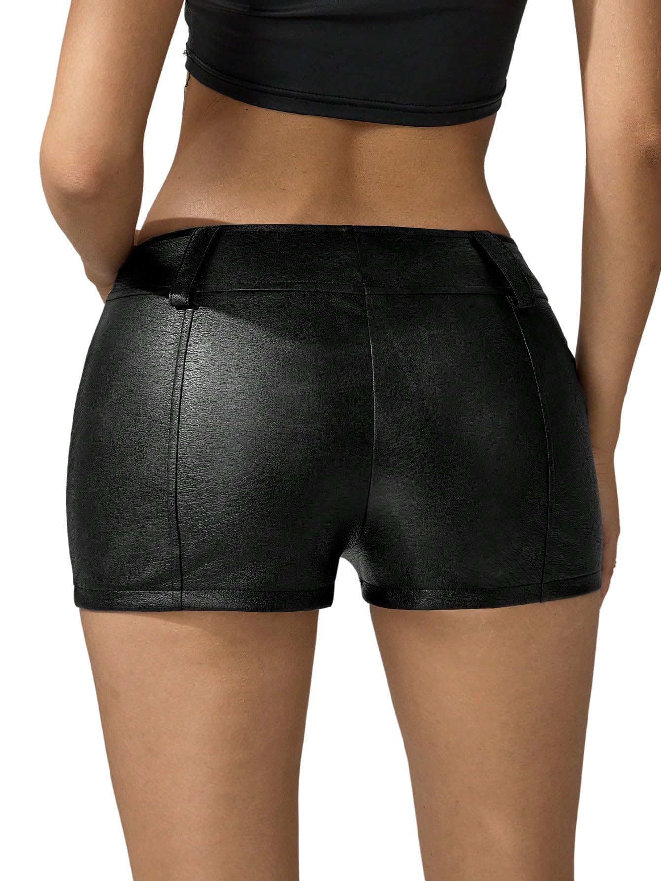 GORGLITTER Pantalones cortos elegantes para mujer, cintura baja, pantalones cortos de piel con cremallera, pantalones cortos, pantalones cortos para el tiempo libre, minipantalones cortos para fiesta