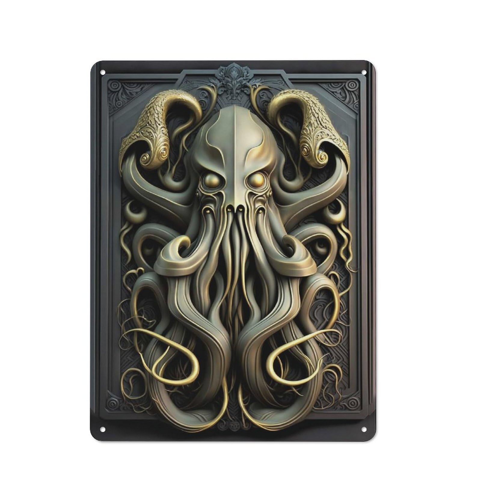 Industrial Tin Wall Sign 40x30cm Featuring Kraken Regal Abyss, Urban Room Decor for Workspace, Cafe, Hallway Or Garage