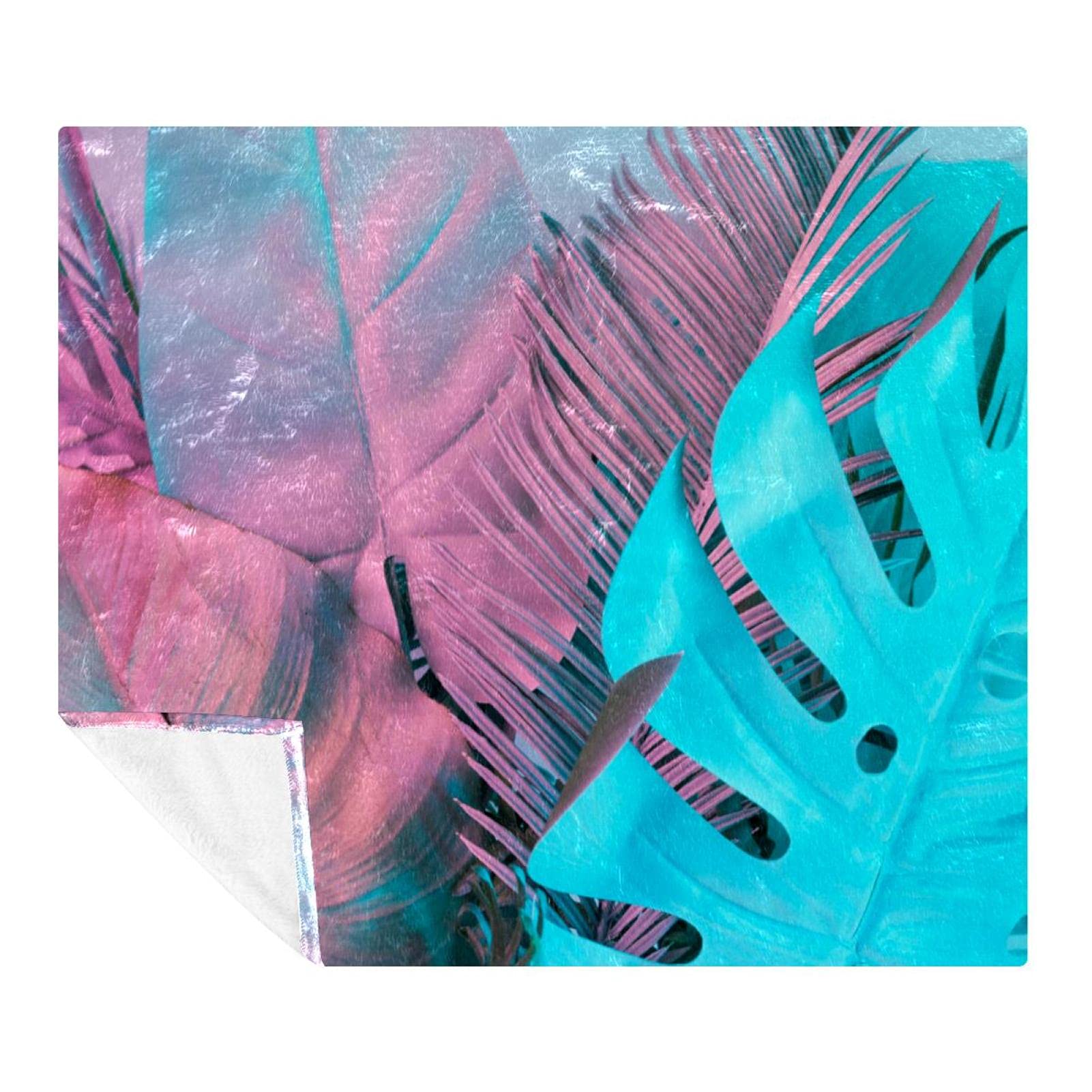 Manta de forro polar, súper suave, lujosa manta de ropa de cama tropical, color azul y rosa