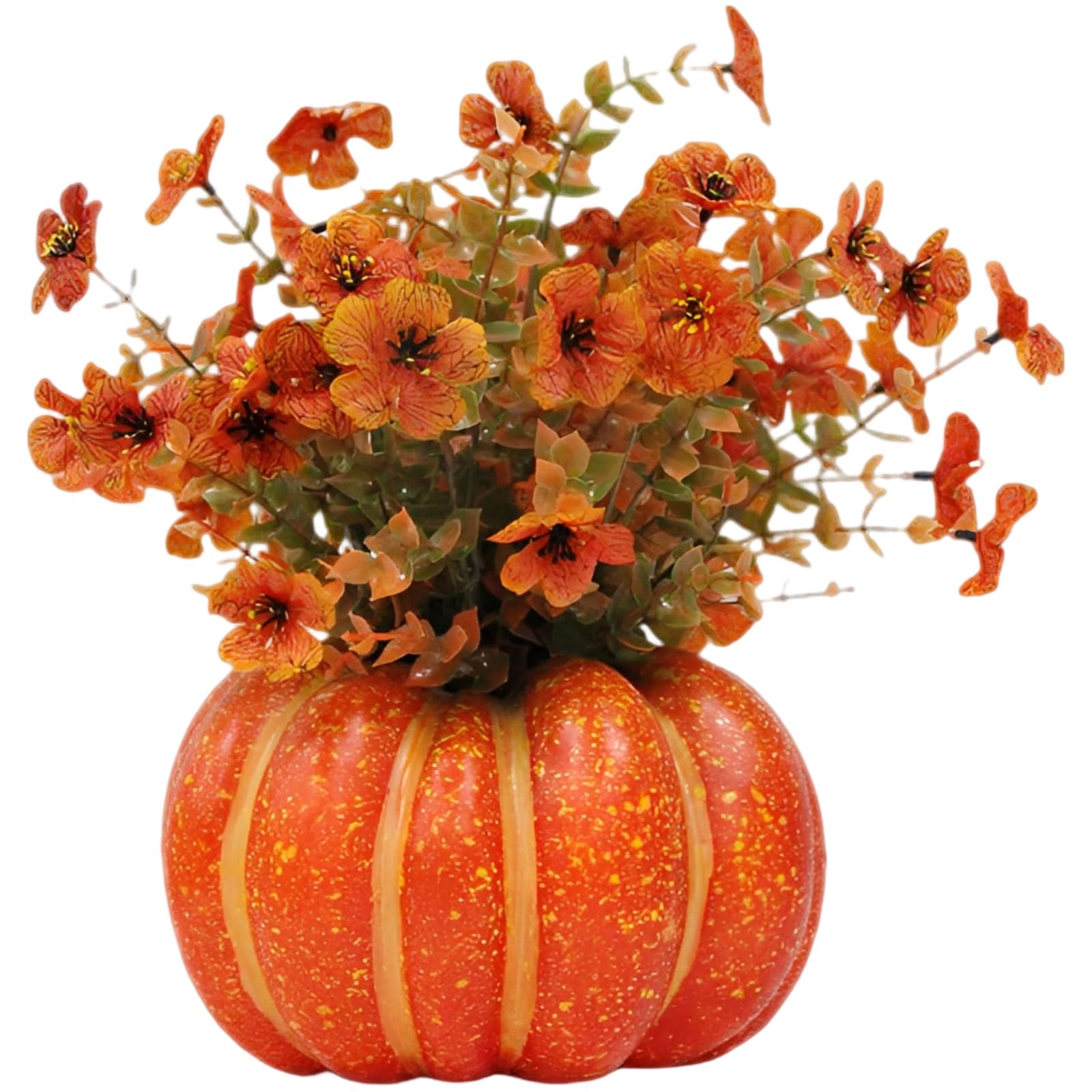 Künstlicher Kürbis Herbstdeko mit Kunstblumen und Laub, realistische Herbst Tischdekoration für Halloween, Heimdekoration, Thanksgiving und Erntefest, für drinnen und geschützte Außenbereiche