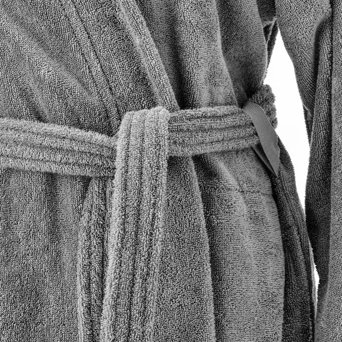 Bathrobe with Adjustable Belt, Lightweight Cotton Robe for After Shower, Soft Shawl Collar Robe for Men & Women, Gray, L/XL2