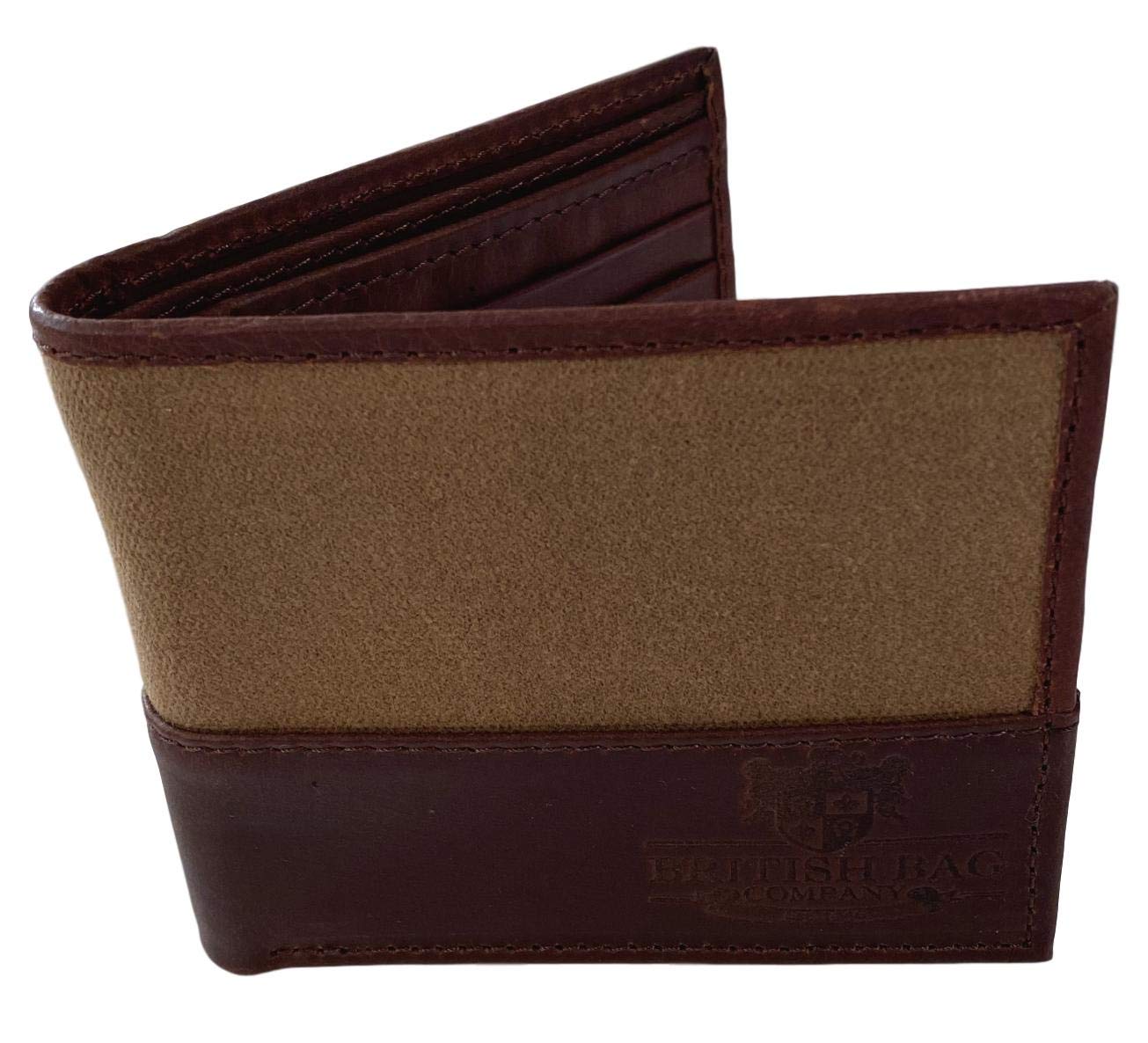 BritishBAG COMPANY MEN'S OLIVE COTTON CANVAS.BROWN LEATHER BIFOLD WALLET