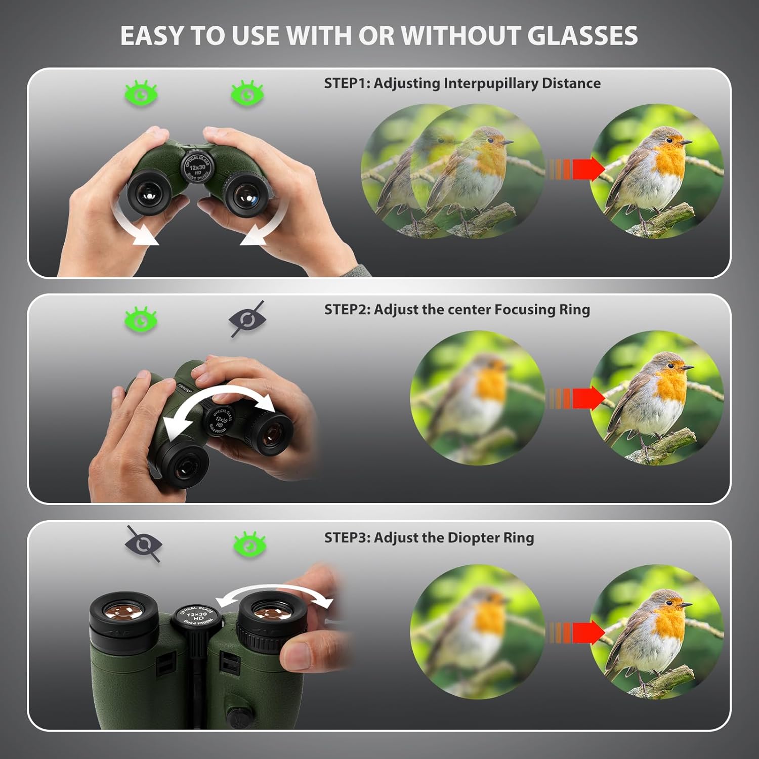 2026 New HD Small 12X30 Compact Binoculars with Phone Adapter BAK4 Prism FMC Lens, High Powered Small Lightweight Binoculars for Kids&Adults Bird Watching,Outdoor,Wildlife,Sports,Travel-Dark Green