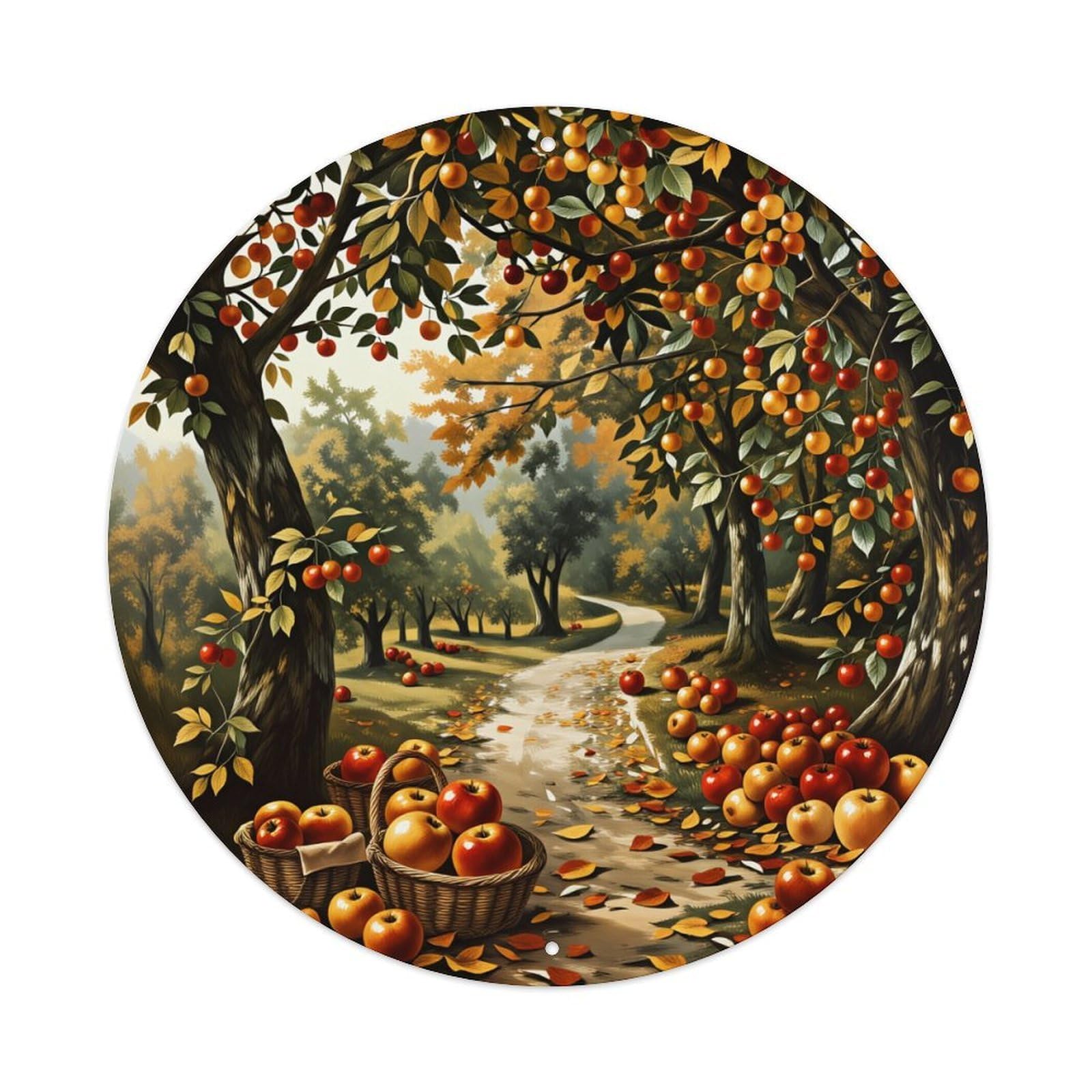 Autumn Orchard Path Apples Trees Metal Tin Sign Vintage Garden Bedroom Cafe Bar Man Cave Home Wall Decor Metal Poster 8x8 inches