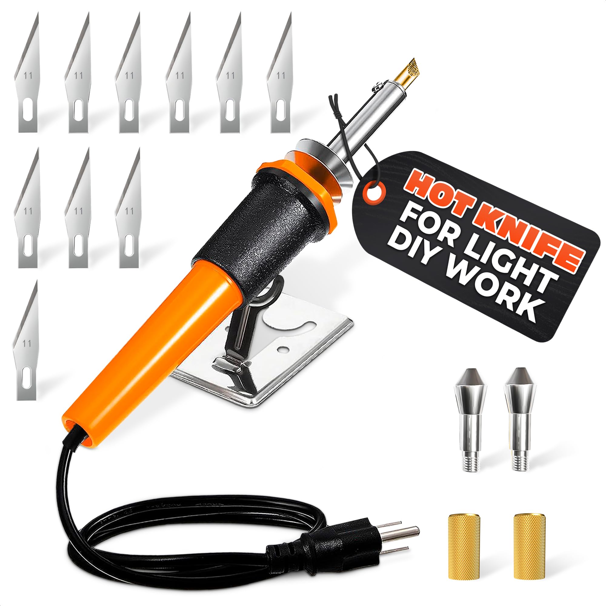 30W Electric Hot Knife Cutting Tool – Fast Heating Plastic Cutter Tool for Foam, Resin, Mesh | Includes 10 Blades, 2 Blade Holders, 1 Wood Burning Tip & Stand | Great Valentines Day Gift For Crafts