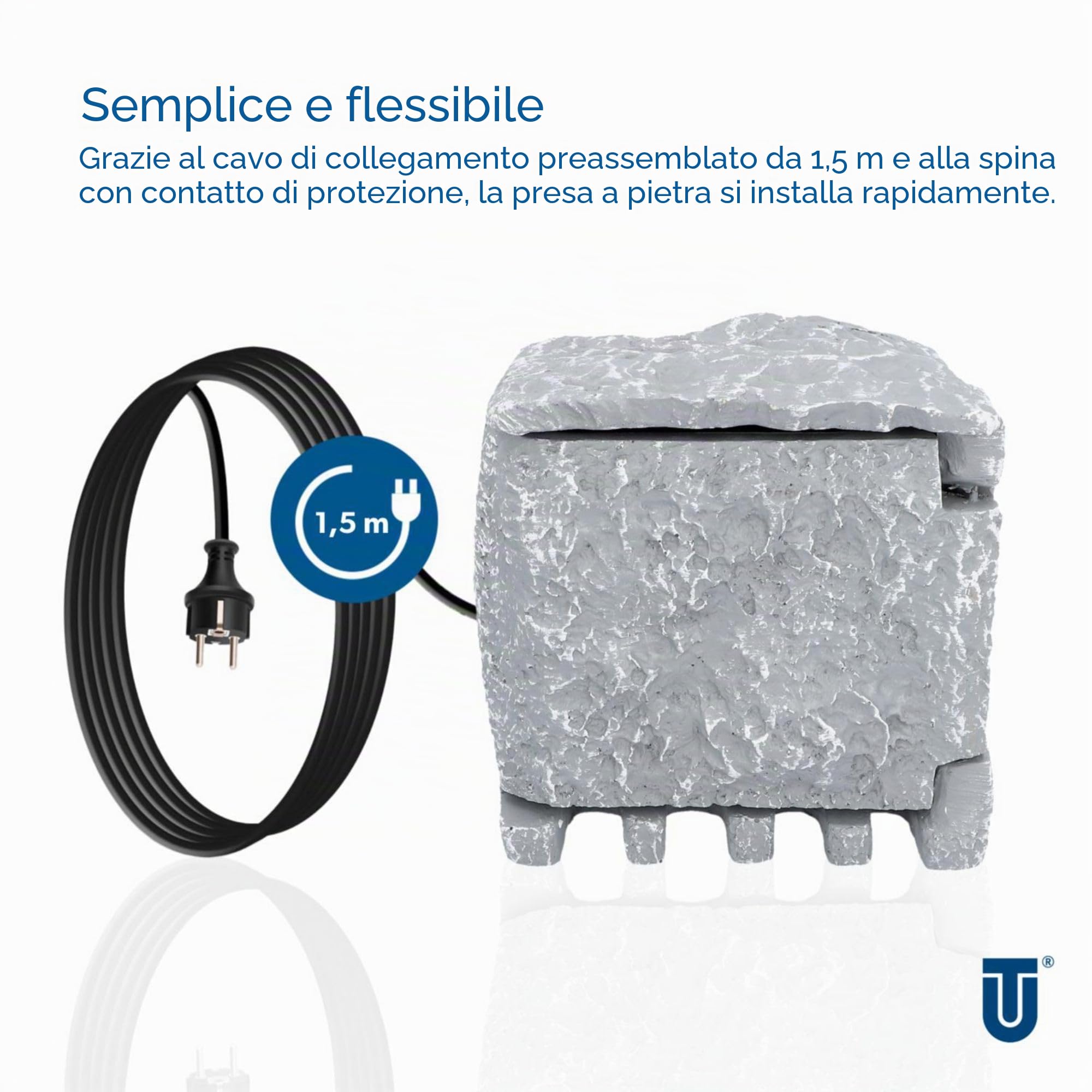UNITEC Distributore di prese WiFi per giardino effetto pietra, presa da giardino, presa esterna, IP 44, 4 prese, cubi