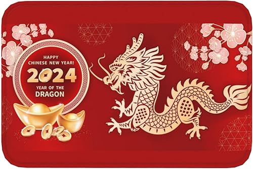 Miniatura 9 de Tapete antideslizante para puerta de entrada con Año del Dragón 2024, con texto en inglés "Happy Chinese New Year", tapete decorativo para baño,