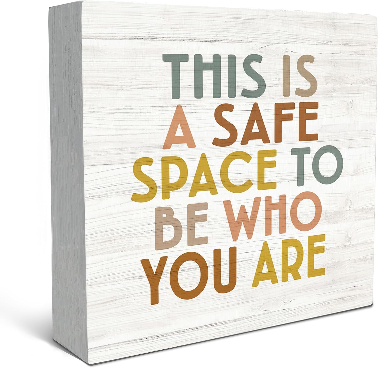 5x5 Inch Wooden Box Sign Safe Space Quote Rustic Tabletop Decor