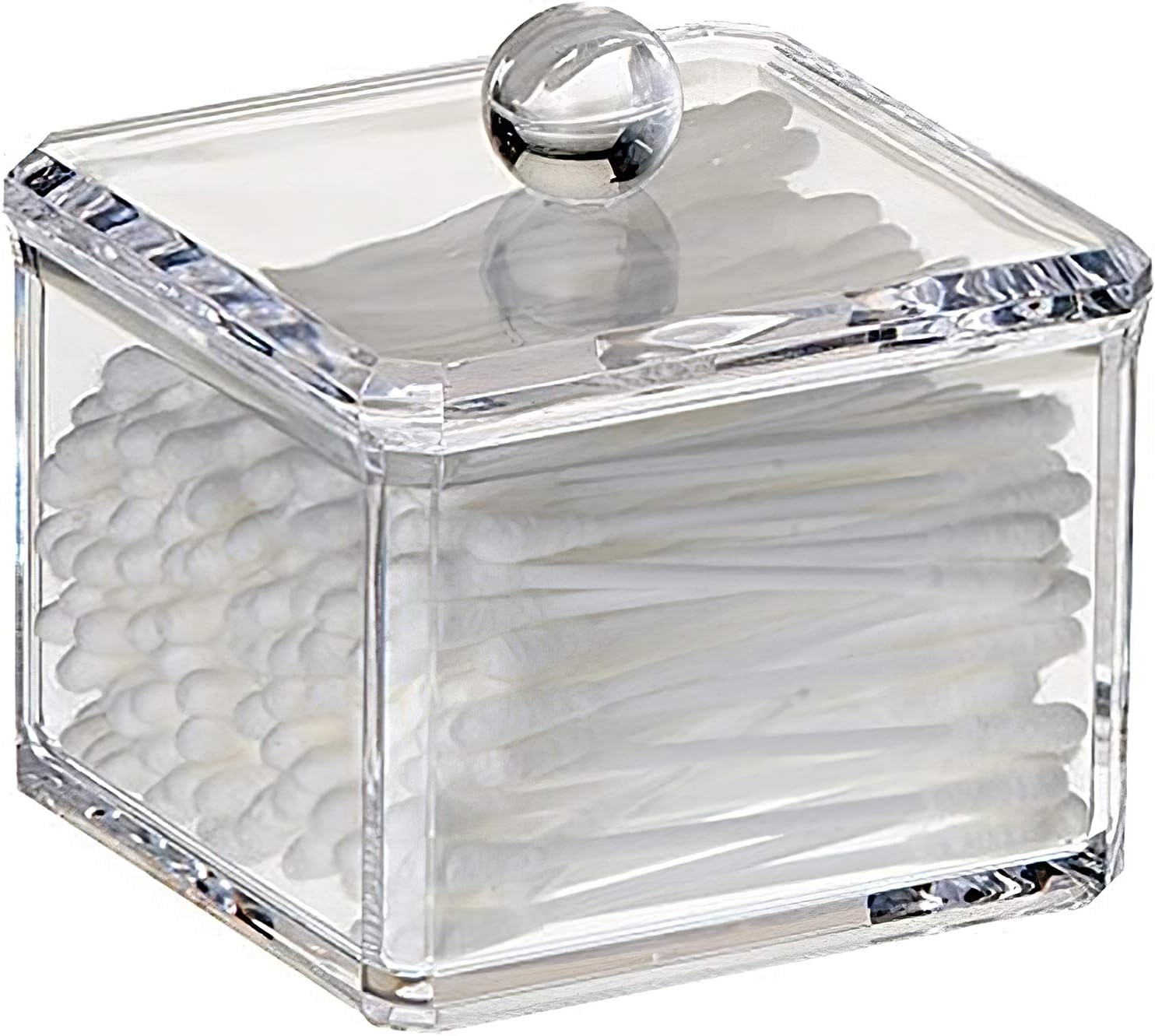 Stackable Square Acrylic Cotton Ball Holder Q-tip Holder Bathroom Swab Dispenser (Single pack)