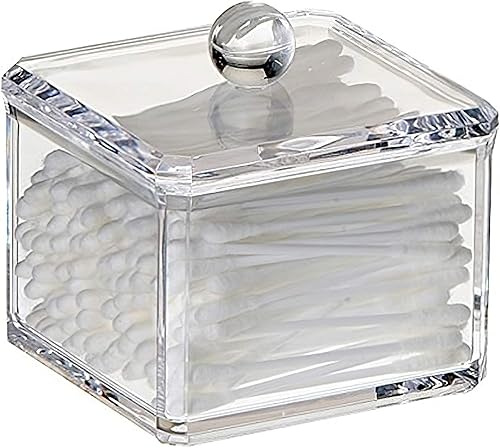 Soporte cuadrado apilable de bolas de algodón acrílico soporte Q-tip dispensador de hisopos de baño (paquete individual) Transparente,paquete de