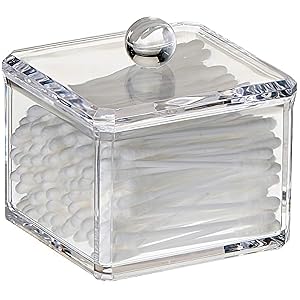 Stackable Square Acrylic Cotton Ball Holder Q-tip Holder Bathroom Swab Dispenser Single pack