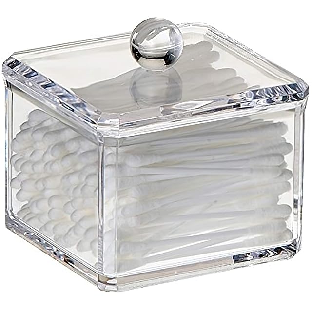 Stackable Square Acrylic Cotton Ball Holder Q-tip Holder Bathroom Swab Dispenser Single pack